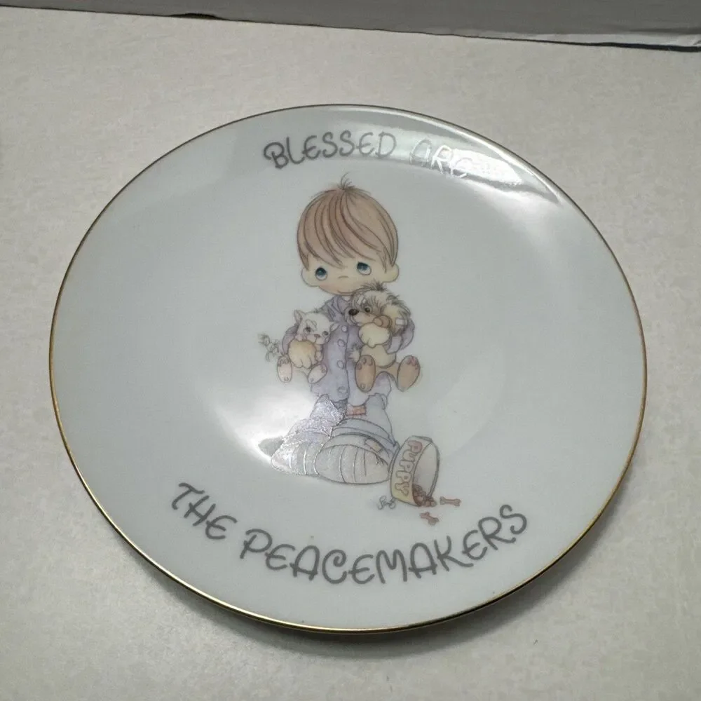Set Of 4 Vintage 1999 Precious Moments Gold Trim Plates Enesco Blessed Are